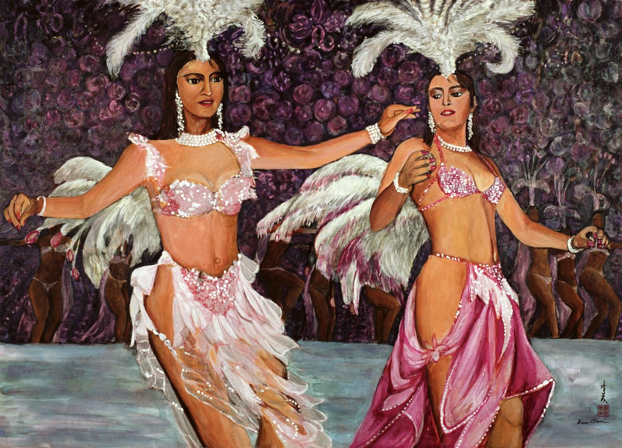 Belly Dancers, 1987 (gouache på silke) af Komi Chen