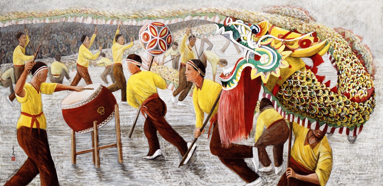 Dragon Festival, 1996 (gouache på rispapir) af Komi Chen