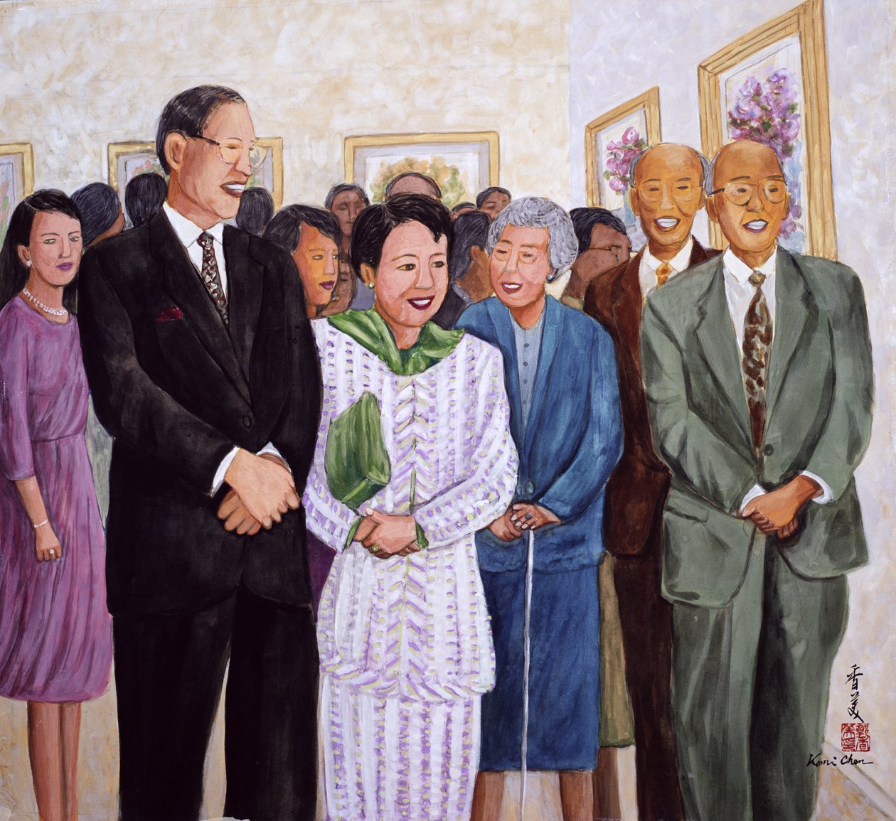 Udstilling (tidligere præsident og fru Lee) 1995 (gouache på silke) af Komi Chen