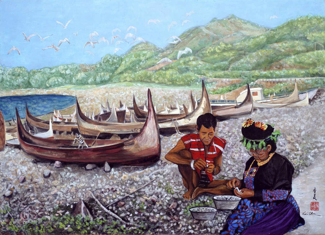 For Living, 1984 (gouache på silke) af Komi Chen