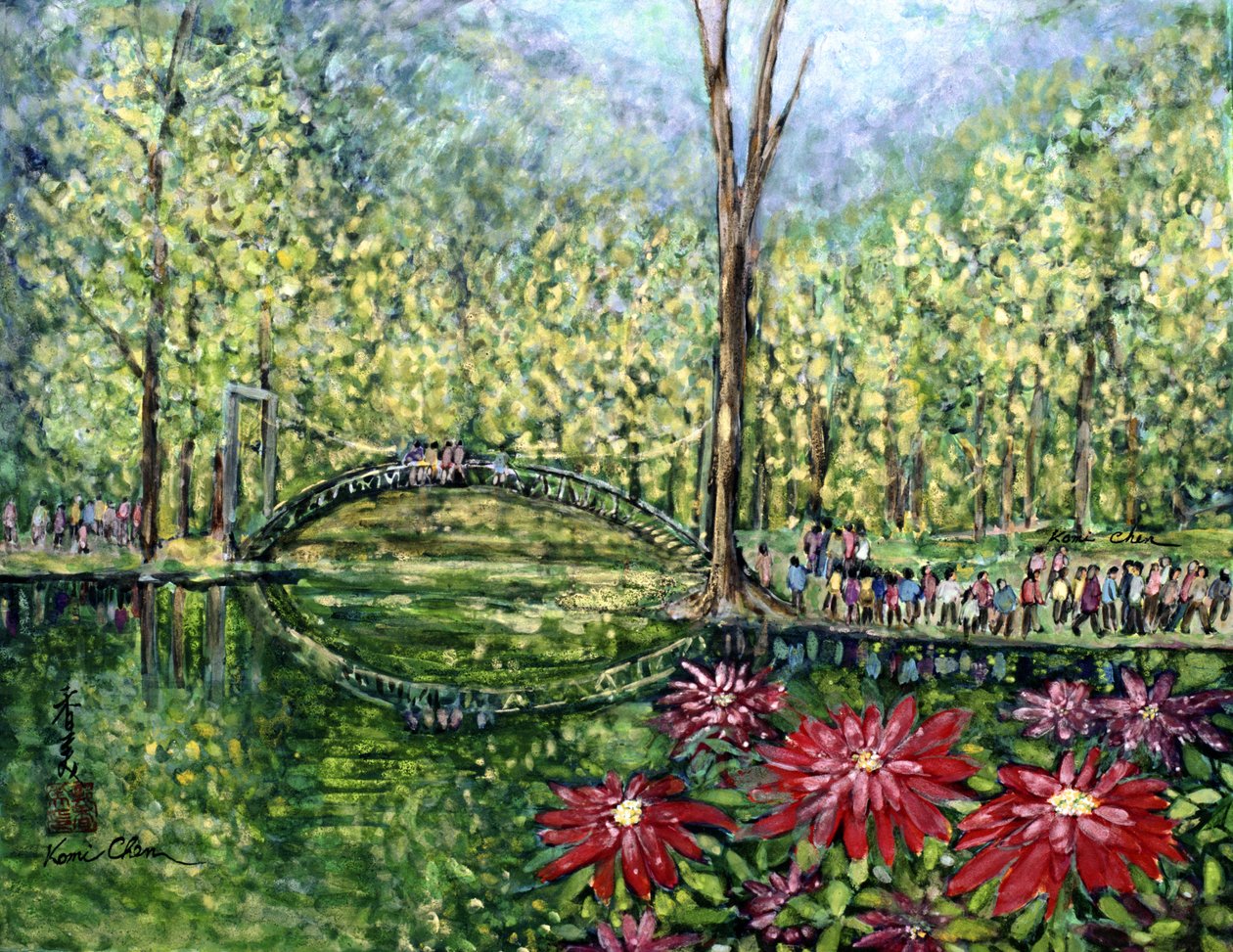 Mirror Bridge, 1993 (gouache på silke) af Komi Chen