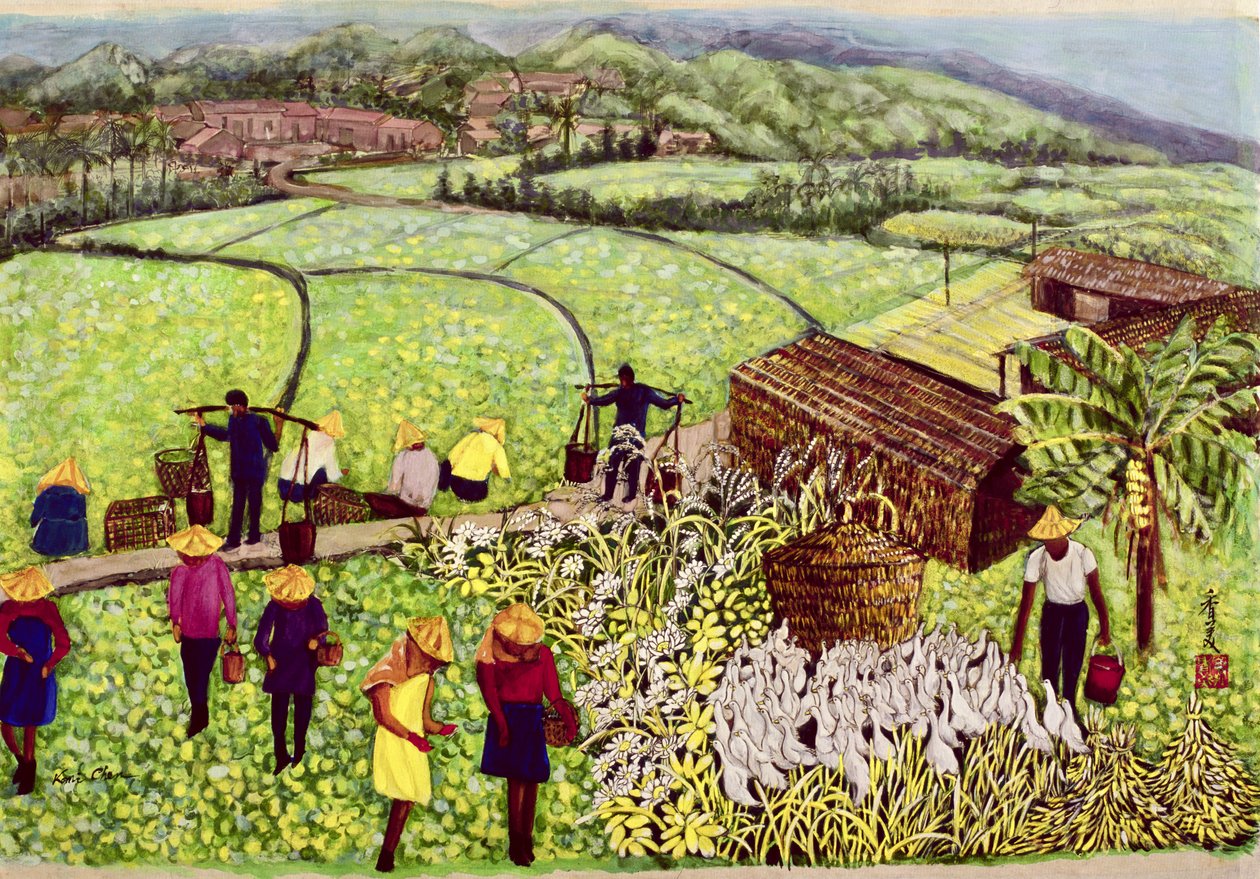 Pastoral, 1992 (gouache på silke) af Komi Chen