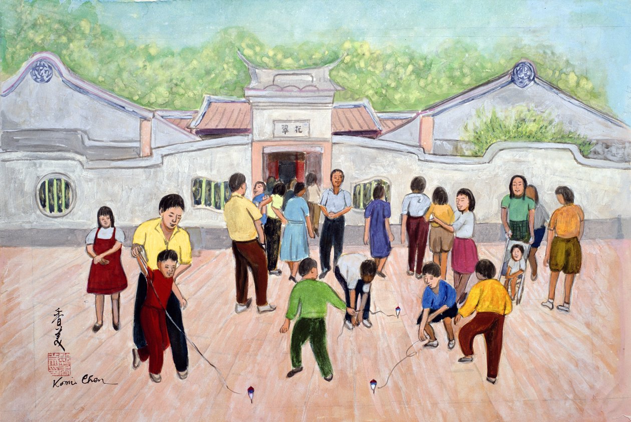 Spinning Tops, 1994 (gouache på rispapir) af Komi Chen