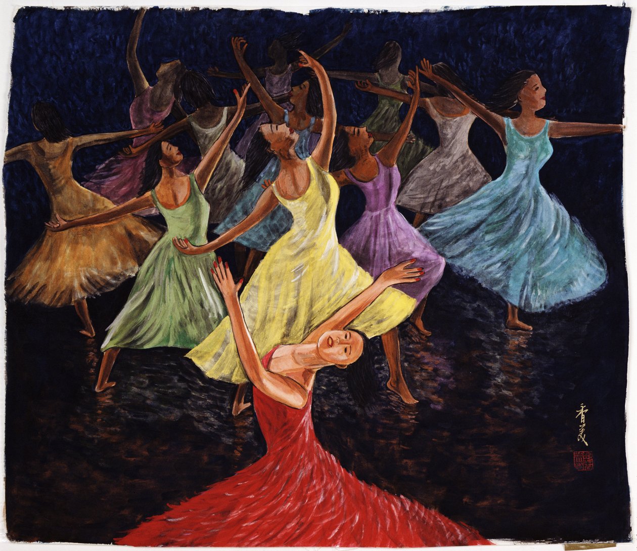 Scenepræsentation, 1994 (gouache på silke) af Komi Chen