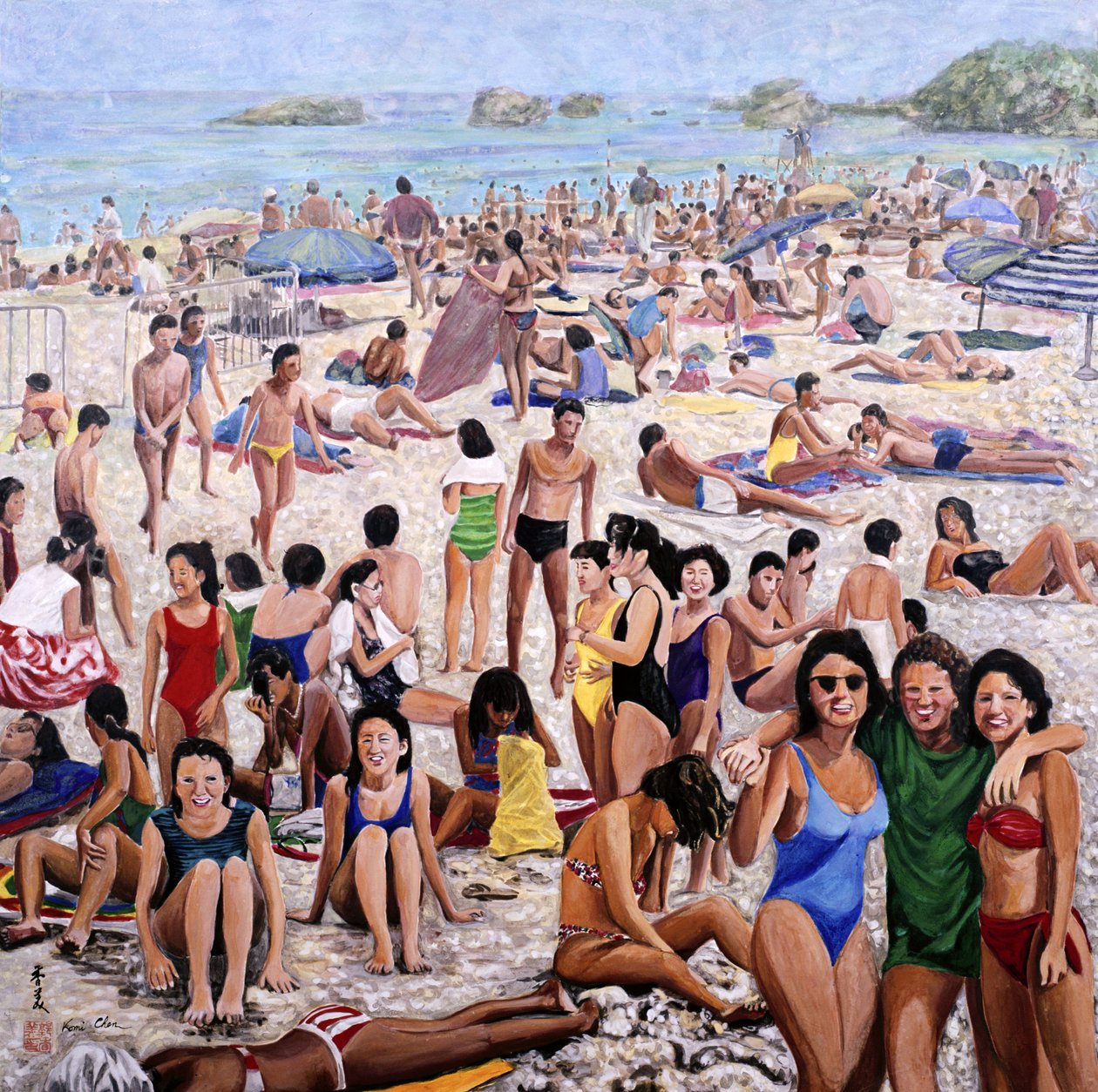 Solbadning, 1987 (gouache på silke) af Komi Chen