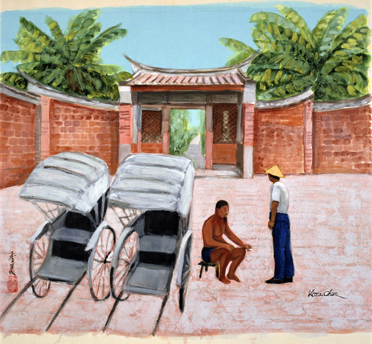 Taking a Rest, 1990 (gouache på silke) af Komi Chen