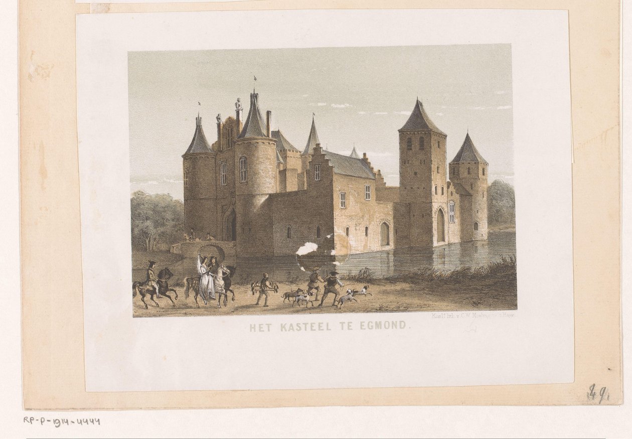 Udsigt over Egmond Slot Slottet i Egmond (titel på objekt) af Koninklijke Nederlandse Steendrukkerij van C.W. Mieling