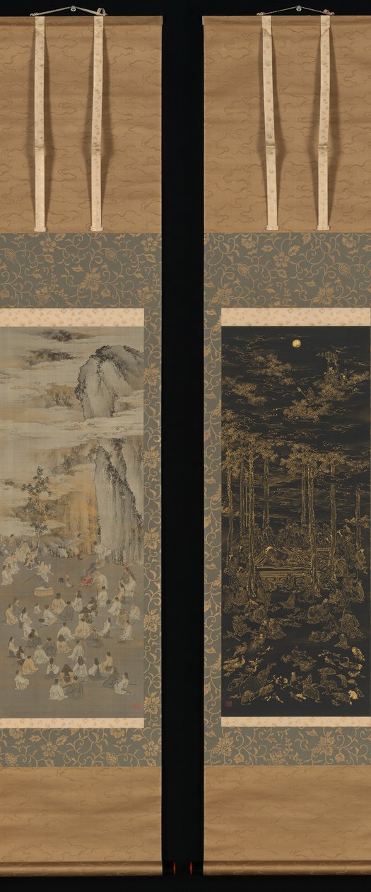 At lokke solgudinden Amaterasu ud af en hule, den historiske Buddhas død..., slutningen af det 19. århundrede af Kono Bairei