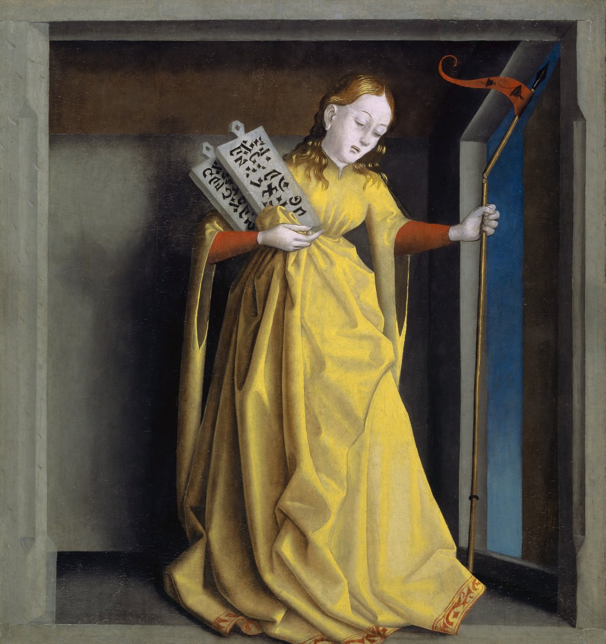 Synagoge fra Heilspiegel-altertavlen, ca. 1435 (blandede medier på egetræspanel) af Konrad Witz