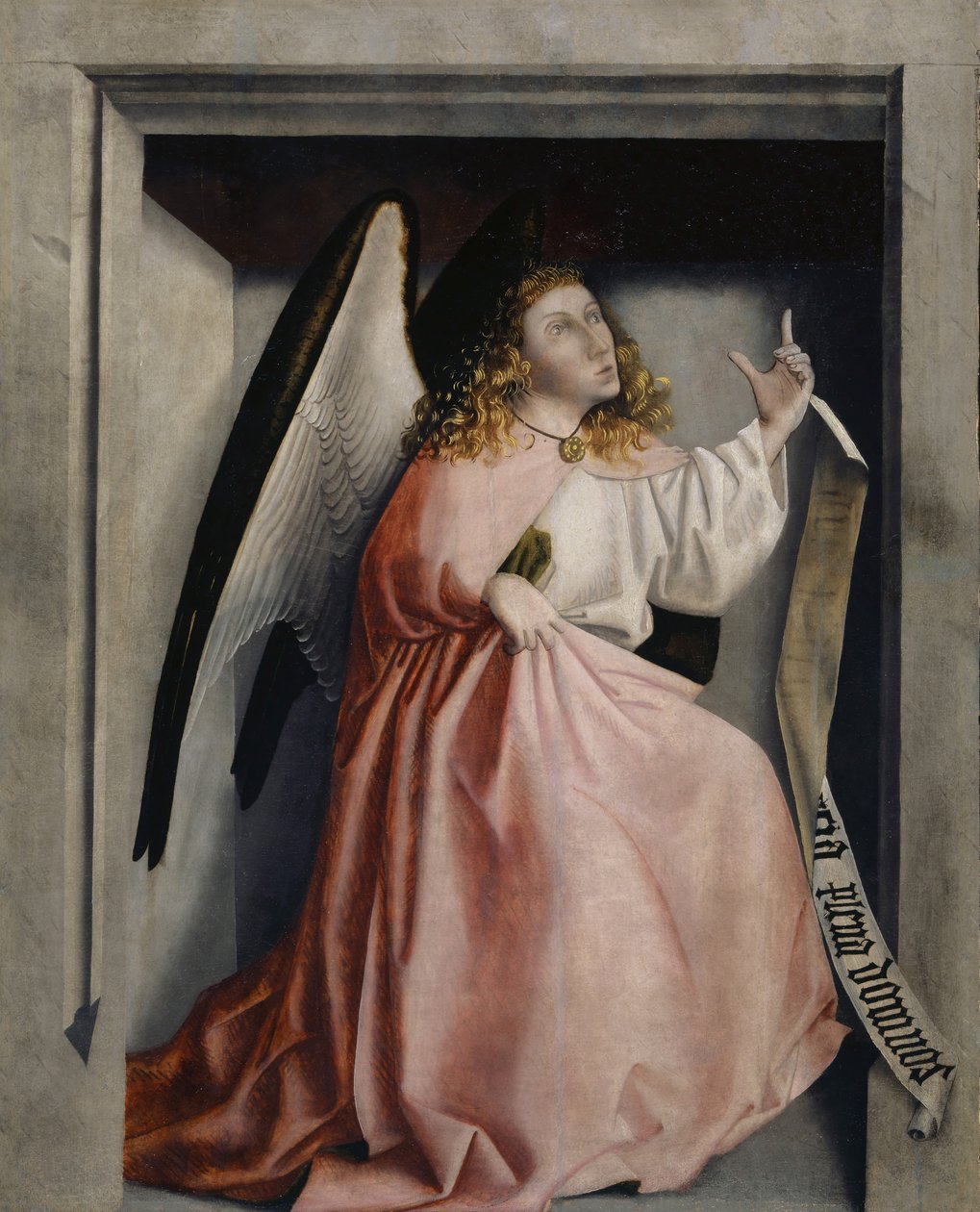 Bebudelsens engel fra Heilspiegel-altertavlen, ca. 1435 (blandet medier på egetræspanel) af Konrad Witz