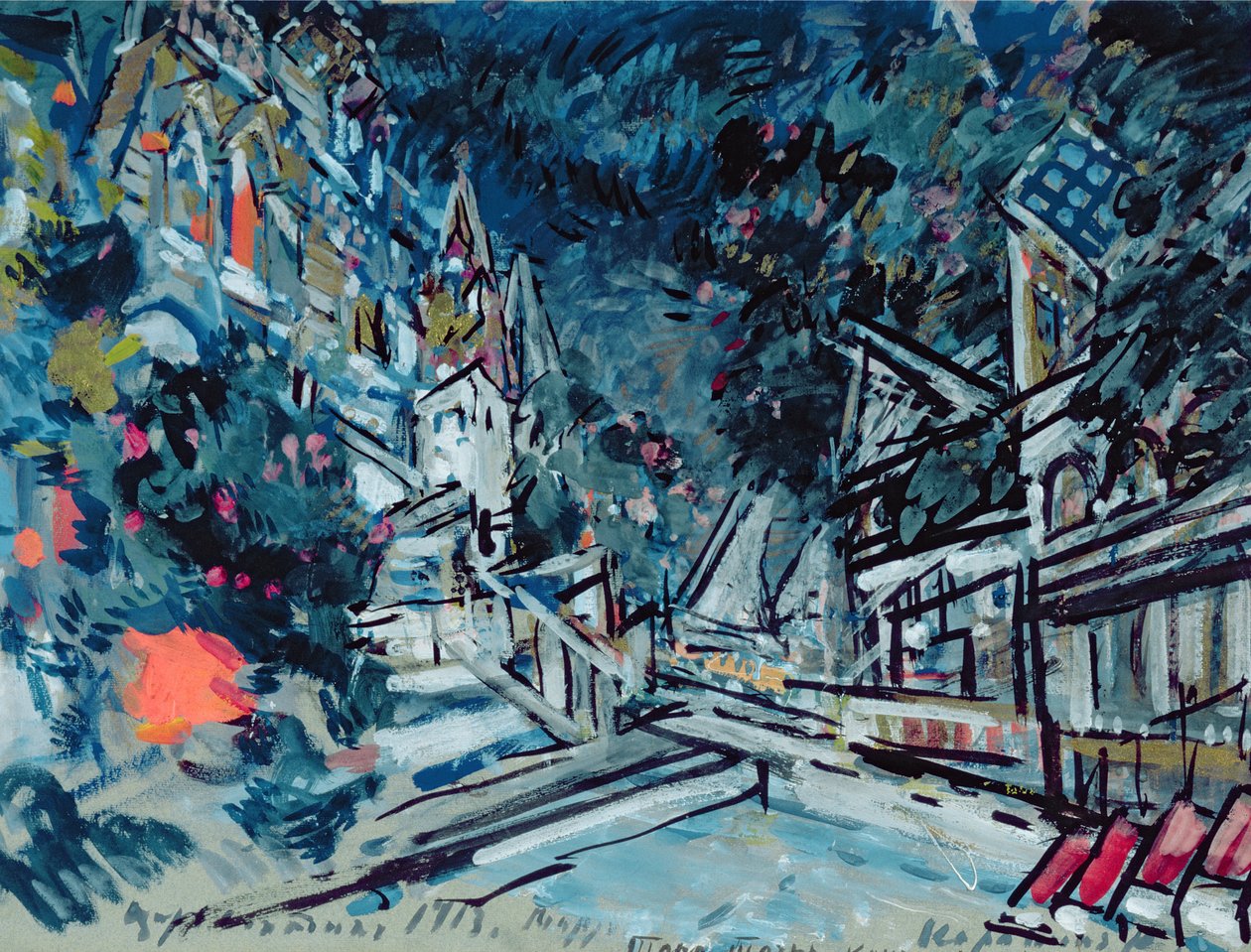 Skitse til operaen "Fortællingen om zar Saltan" af Nikolai Rimskij-Korsakov (1844-1908), 1913 af Konstantin Alekseevich Korovin