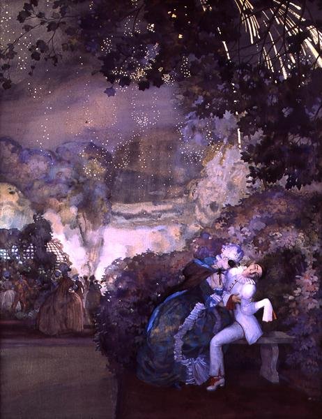 Fyrværkeri, 1910 (wc og gouache på lærred) af Konstantin Andreevic Somov
