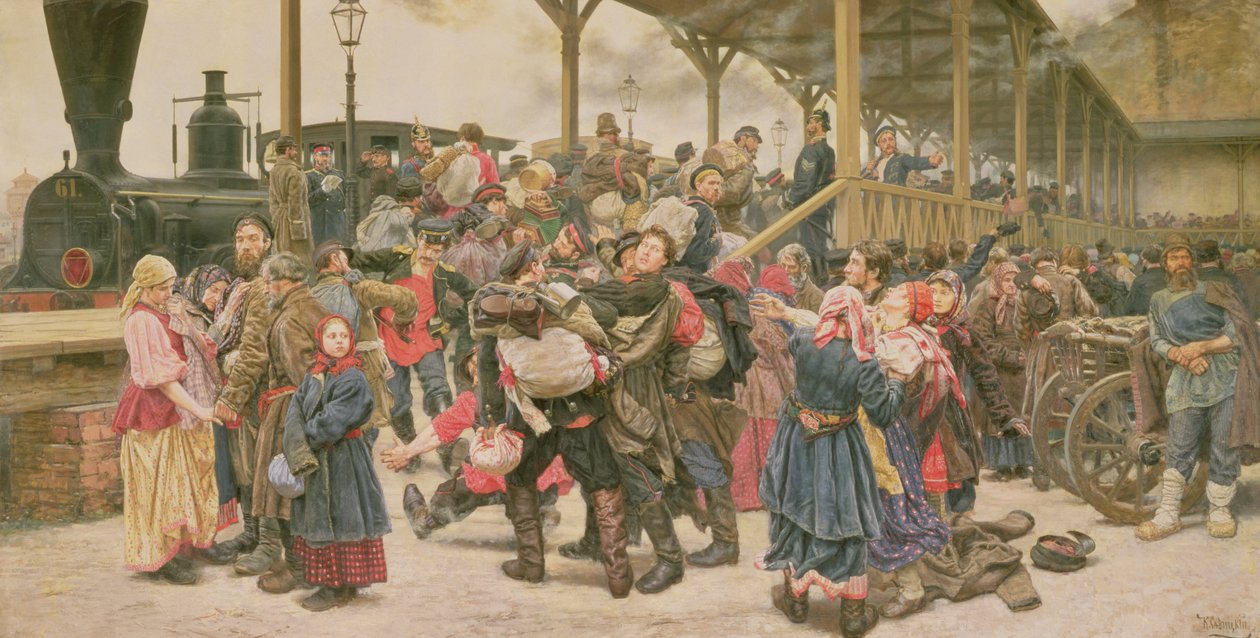 Afgang til krigen, 1888 af Konstantin Apollonovich Savitsky