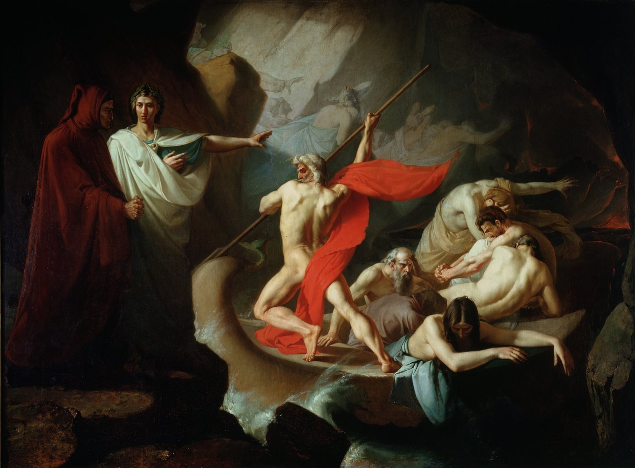 Charon formidler de dødes sjæle på tværs af Styx, 1860 af Konstantin Petrovich Pomerantsev