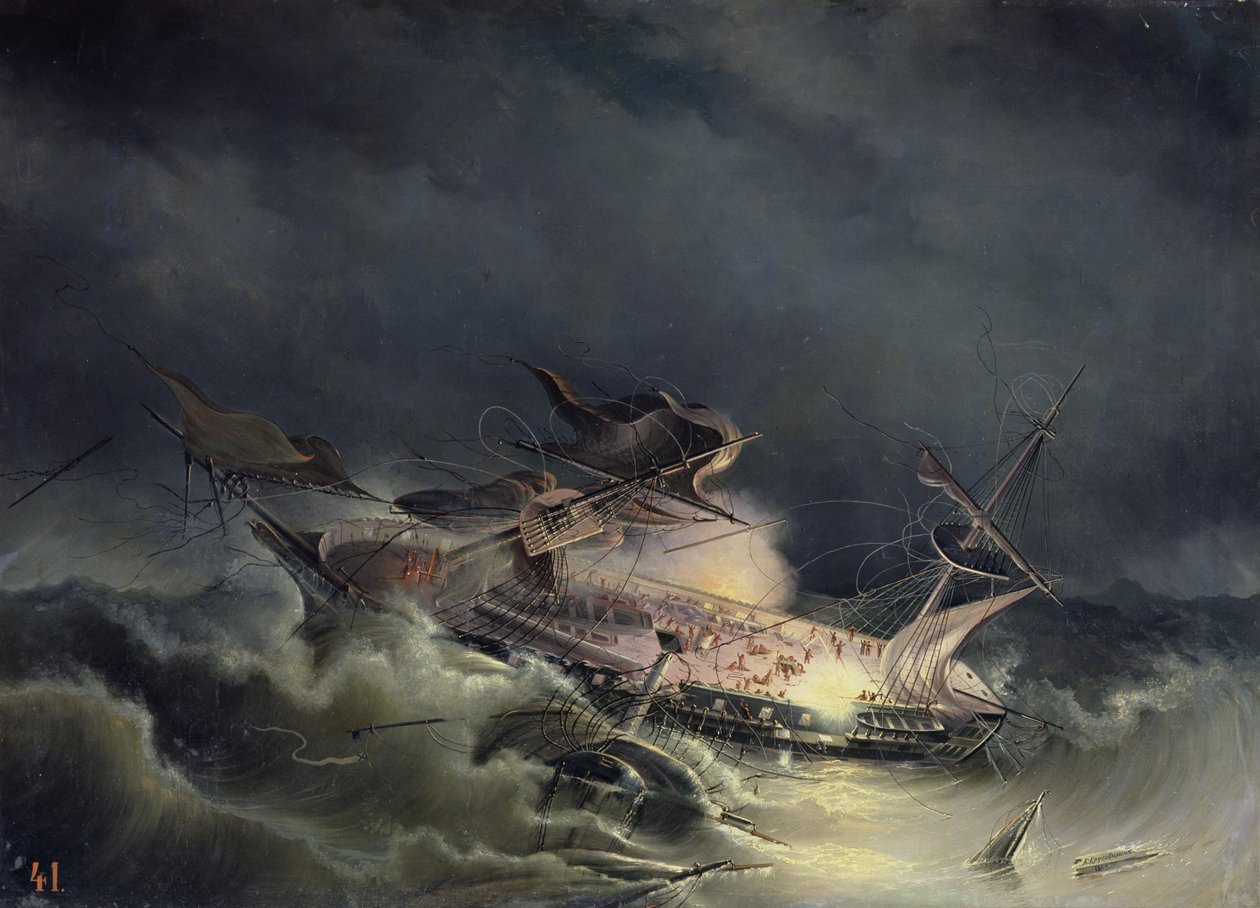 Katastrofen af Liner Ingermanland ved Shagerrake nær Norge den 30. august 1842, 1843 af Konstantin Vassilyevich Krugovikhin