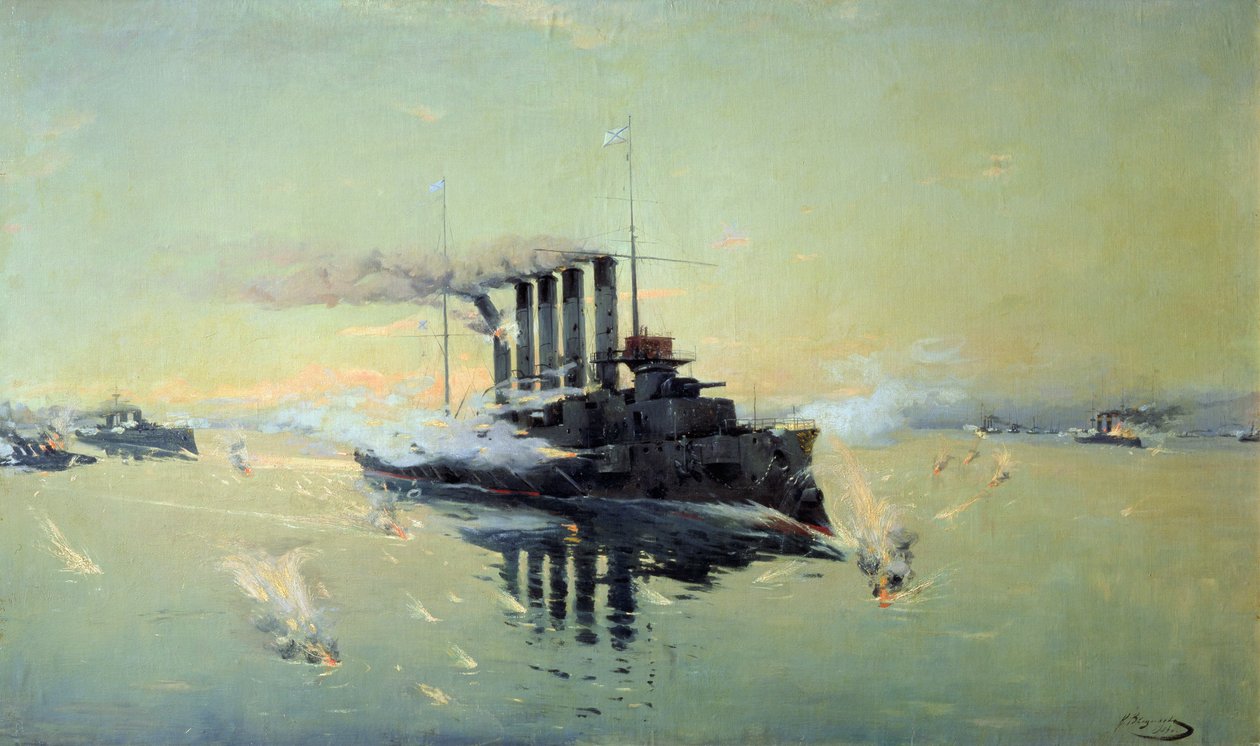Krydser Askold kæmper den 28. juli 1904 i Det Gule Hav, 1906 af Konstantin Veshchilov