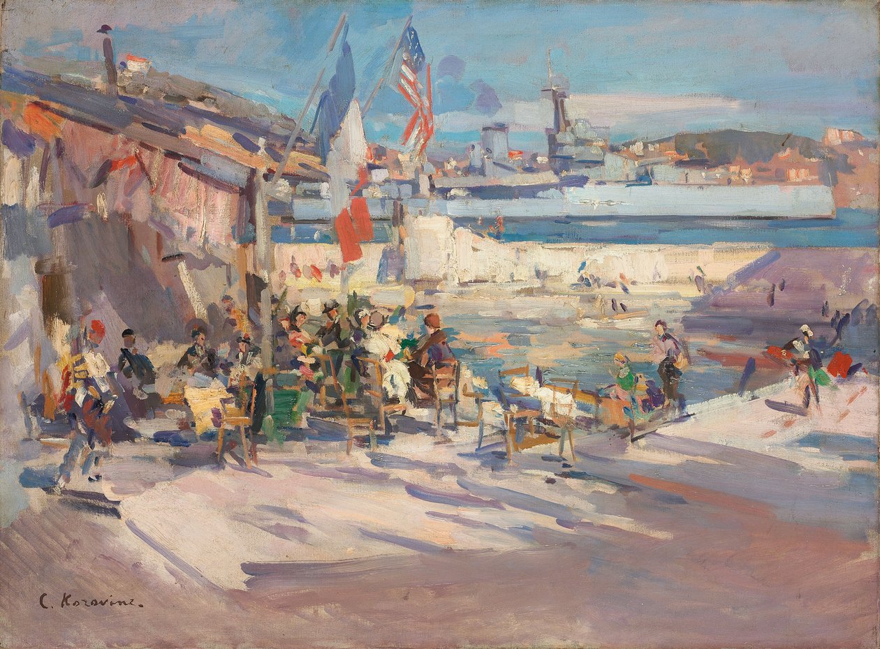 Cafe i en fransk havn af Konstantin Alekseevich Korovin