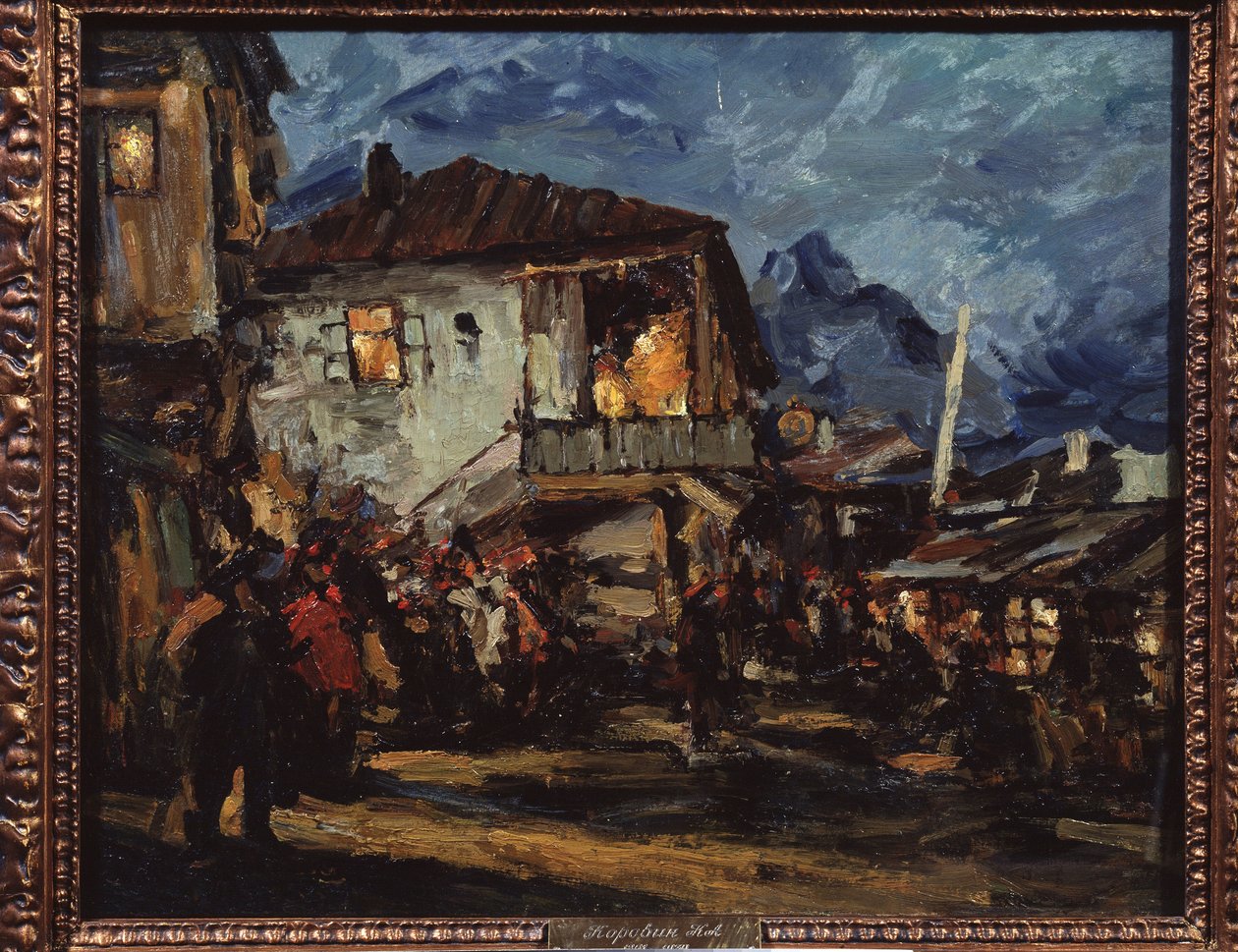 Gurzuf (Krim) (Gurzuf). Gadebillede i havnebyen med træhuse. Maleri af Konstantin Alexeyevich Korovin (Constantin Korovin) (1861-1939), olie på lærred af Konstantin Alekseevich Korovin