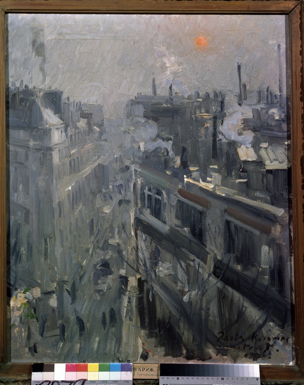 Paris (Frankrig) (Paris). Udsigt over facaderne på boulevarden Montmartre, en efterårsmorgen. Maleri af Konstantin Alexeyevich Korovin (Constantin Korovin) (1861-1939), olie på lærred af Konstantin Alekseevich Korovin