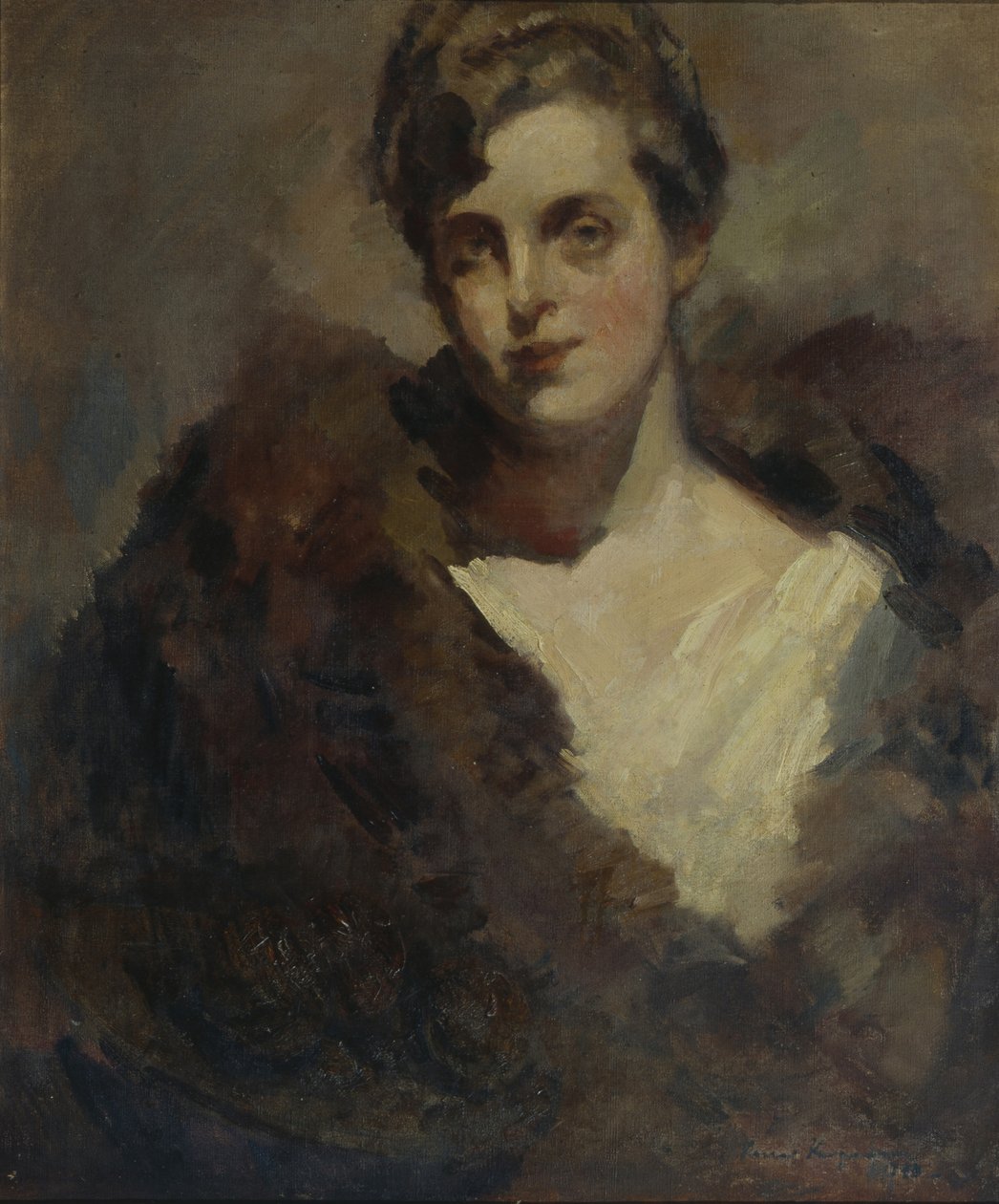 Portræt af operasangerinden Vera Dorofeeva af Konstantin Alekseevich Korovin