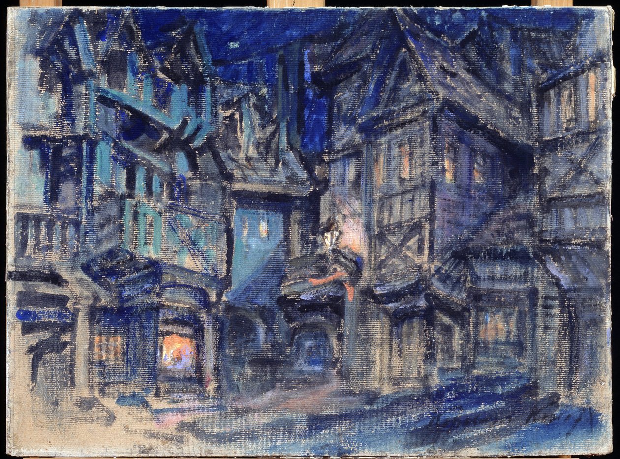 Scenografi til balletten Esmeralda af Anton Simon (1851-1916) (Scenedesign til balletten Esmaralda af A.Simon). Værk af Konstantin Alexeyevich Korovin (Constantin Korovin) (1861-1939), tempera på pap af Konstantin Alekseevich Korovin