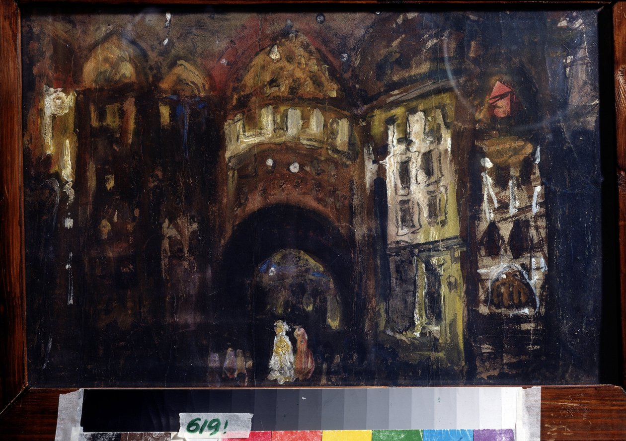 Scenedesign til operaen Faust af Charles Gounod (Scenedesign til operaen Faust af C. Gounod). Værk af Konstantin Alexeyevich Korovin (Constantin Korovin) (1861-1939), gouache på pap af Konstantin Alekseevich Korovin
