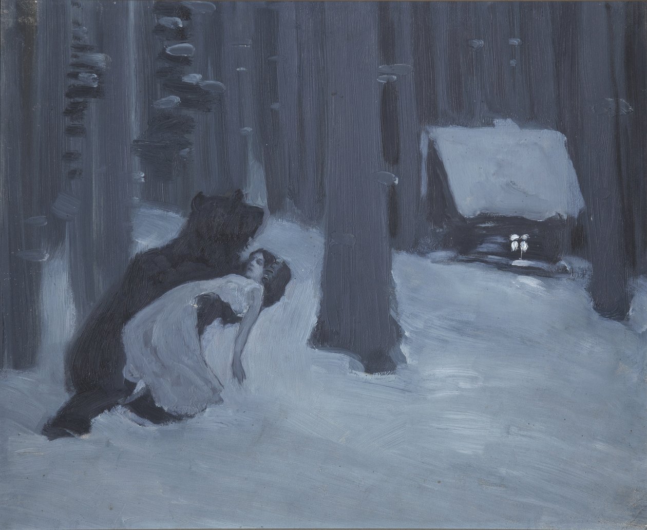 Tatyanas drøm. Illustration til romanen i vers Eugene Onegin af A. Pushkin af Konstantin Alekseevich Korovin