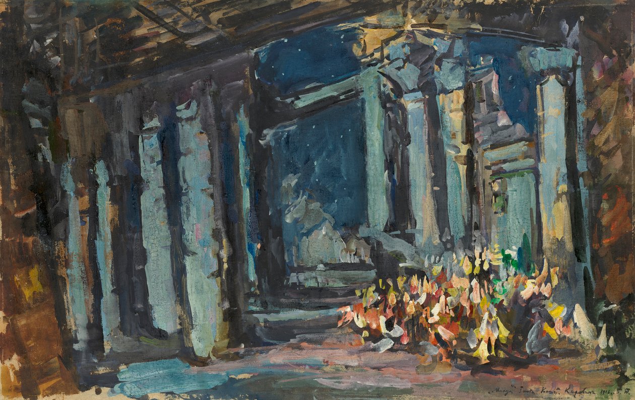 Kleopatras palads, egyptisk sal. Scenedesign til operaballetten Mlada af Rimsky-Korsakov, 1916. af Konstantin Alexeyevich Korovin