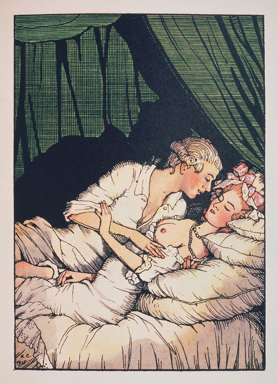 Illustration til "Le Livre de la Marquise" af Franz Blei (Illustration til Marquisebogen af ​​Franz Blei) (en markis, topløs, liggende i sengen med sin elsker) - Værk af Konstantin (Constantin) Andreyevich Somov (1869-1939) , ætsning af Konstantin Andreevic Somov