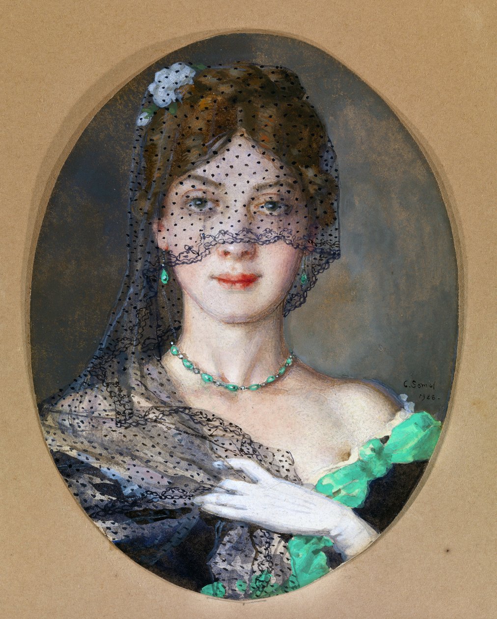 ""Damen med sløret"" (Manon Lescaut) 1928 af Konstantin Andreevic Somov