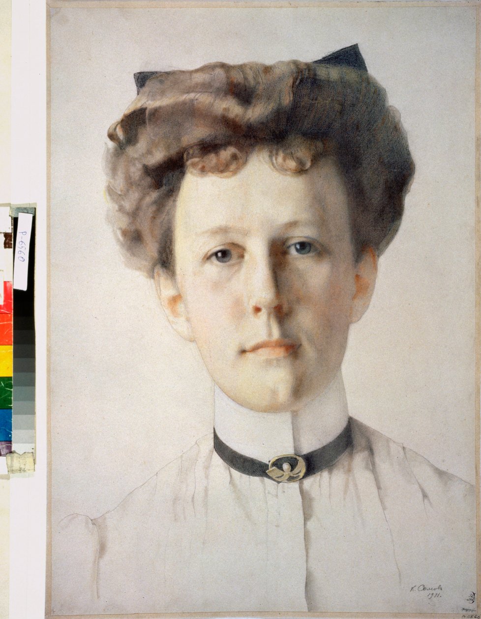 Portræt af baronessen Alexandra Nolde (Portræt af baronessen A Nolde) - Kunstværk af Konstantin (Constantin) Andreyevich Somov (1869-1939), farveblyanter på papir af Konstantin Andreevic Somov
