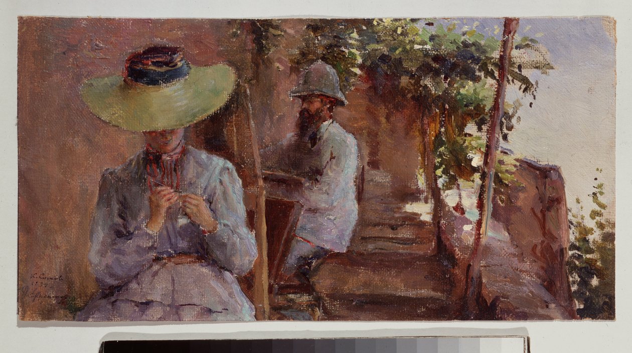 Portræt af billedhuggeren Artemi Ober (1843-1917) med sin kone. Maleri af Konstantin (Constantin) Andreyevich Somov (1869-1939), olie på lærred af Konstantin Andreevic Somov