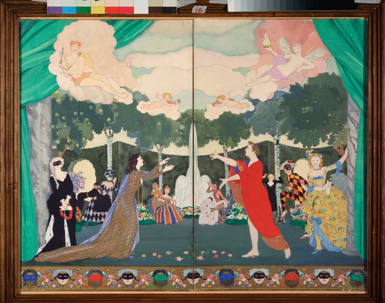 Gardindesign til Det Frie Teater i Moskva - Værk af Konstantin (Constantin) Andreyevich Somov (1869-1939), akvarel på papir af Konstantin Andreevic Somov