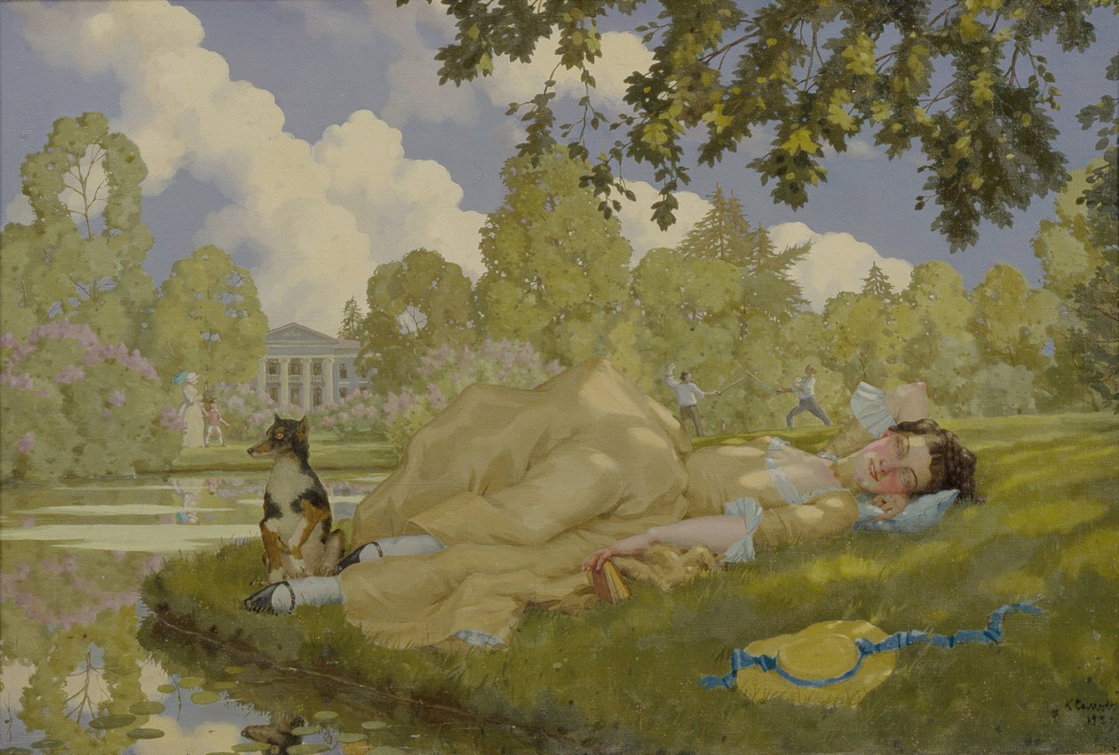 Sovende kvinde i en park, 1922 af Konstantin Andreevic Somov
