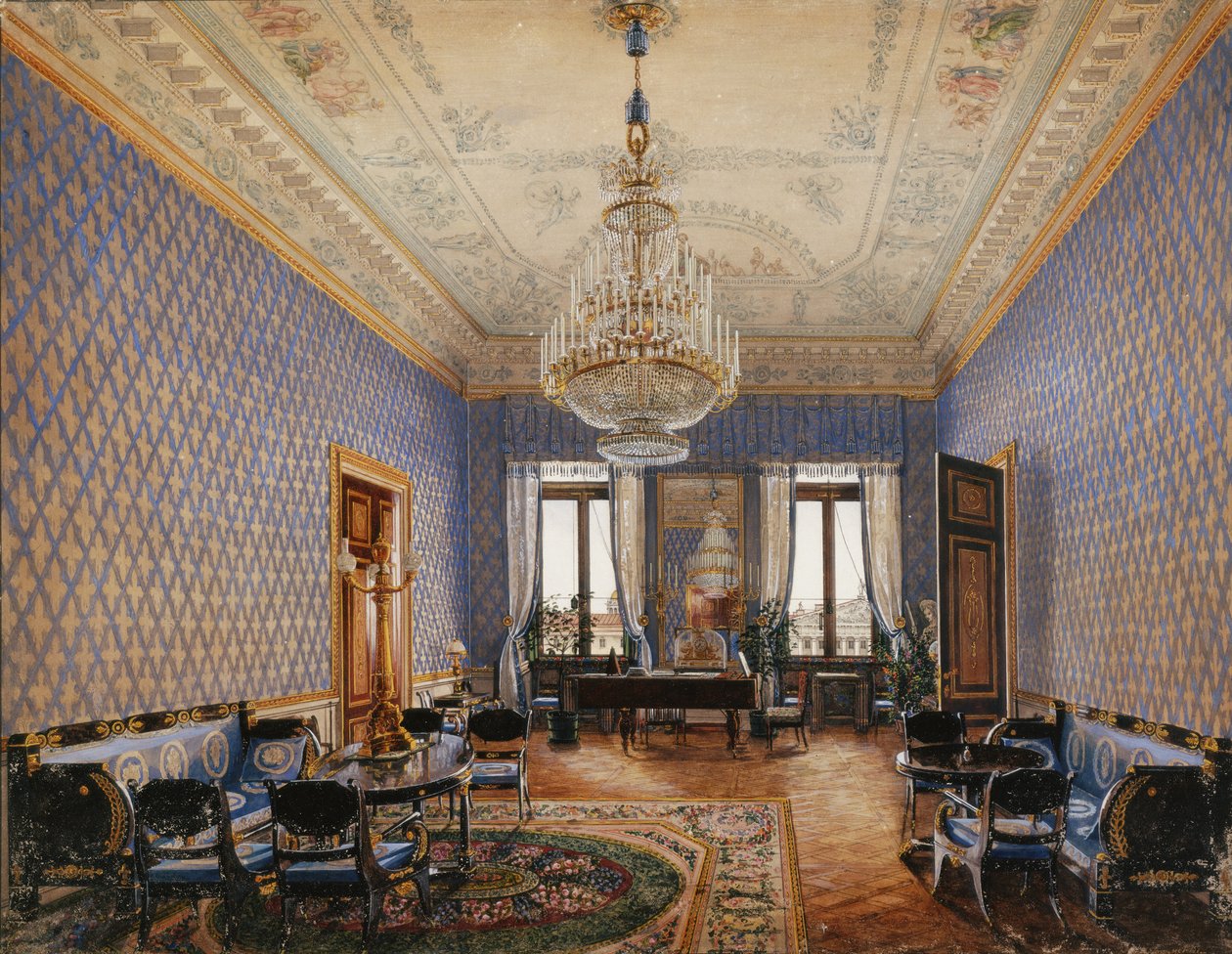 Interiør af Vinterpaladset. Storprinsesse Maria Nikolajevnas tegnestue, 1837 af Konstantin Andreyevich Ukhtomsky