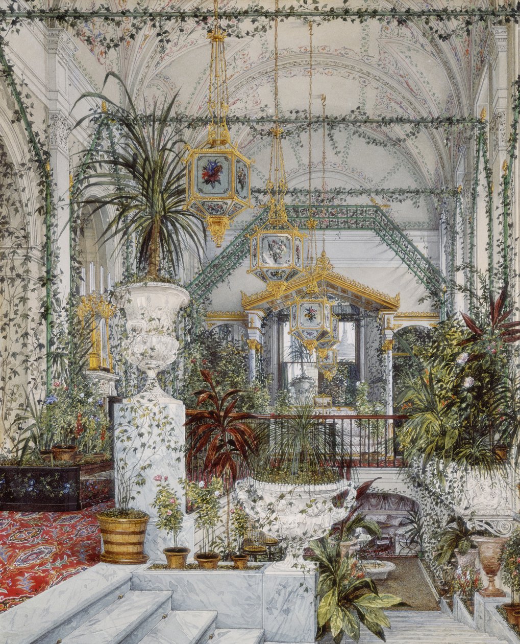 Interiør af Vinterpaladset. Kejserinde Alexandra Fyodorovnas vinterhave, 1860