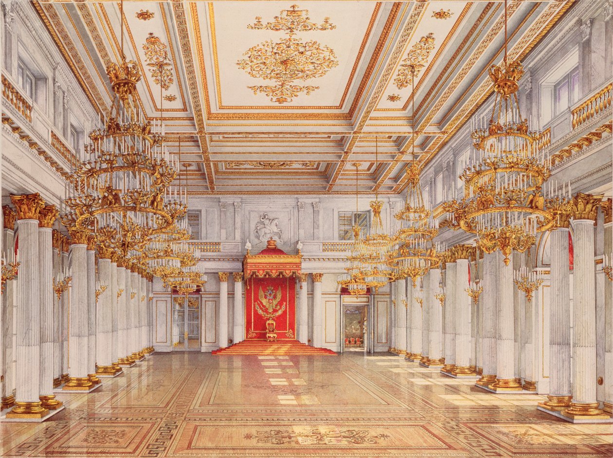 George Hall, Great Throne Hall, i Vinterpaladset i Skt. Petersborg - Værk af Konstantin Andreyevich Ukhtomsky (Constantin Oukhtomsky) (1818-1881), akvarel på pa. af Konstantin Andreyevich Ukhtomsky