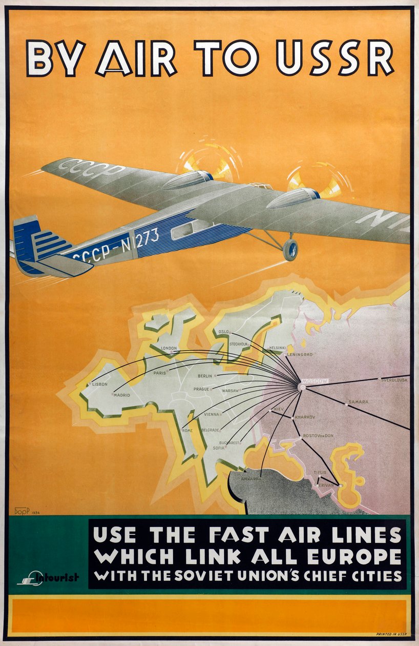 Med fly til USSR Plakat af Intourist Company, 1934 af Konstantin Bor Ramensky