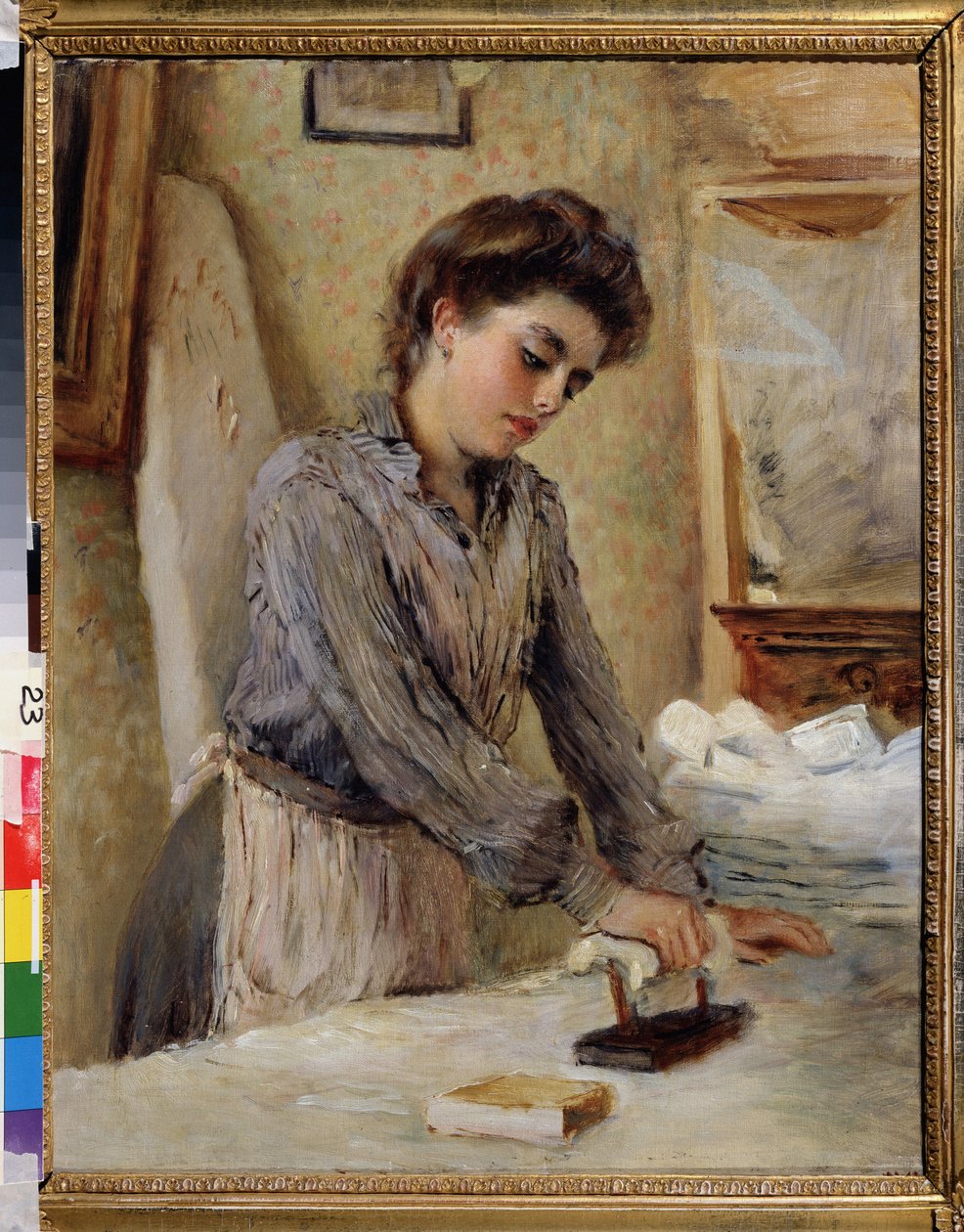 Strygeren - Kvindestrygning. Maleri af Konstantin Yegorovich Makovsky (Constantin Makovsky) (1839-1915), olie på lærred, omkring 1900. Russisk kunst slutningen af ​​det 19.-begyndelsen af ​​det 20. århundrede. Statens Friluftsmuseum, Rostov Kreml, Rostov ( af Konstantin Egorovich Makovsky