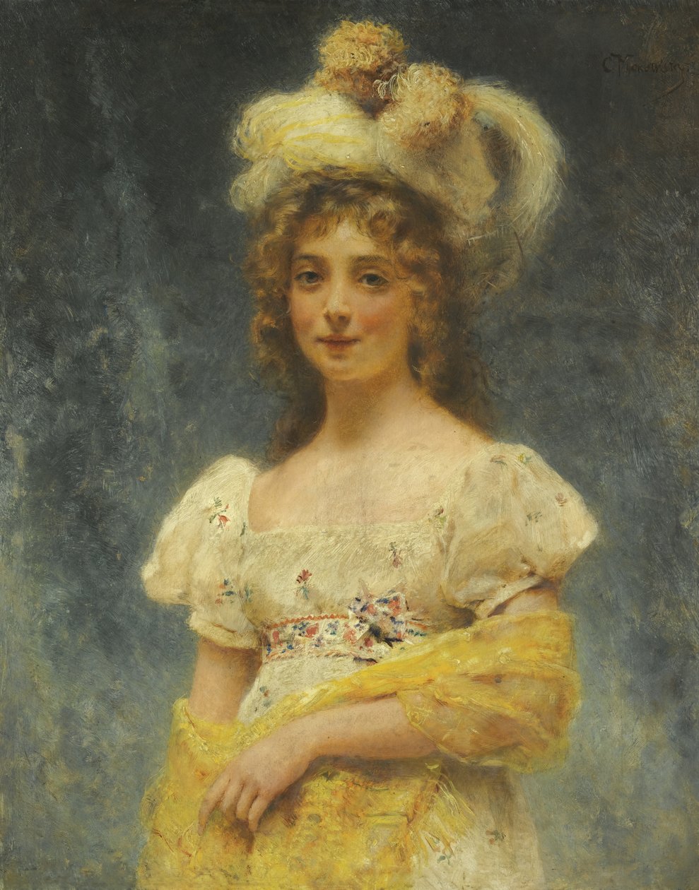 Portræt af en dame i et gult sjal af Konstantin Egorovich Makovsky