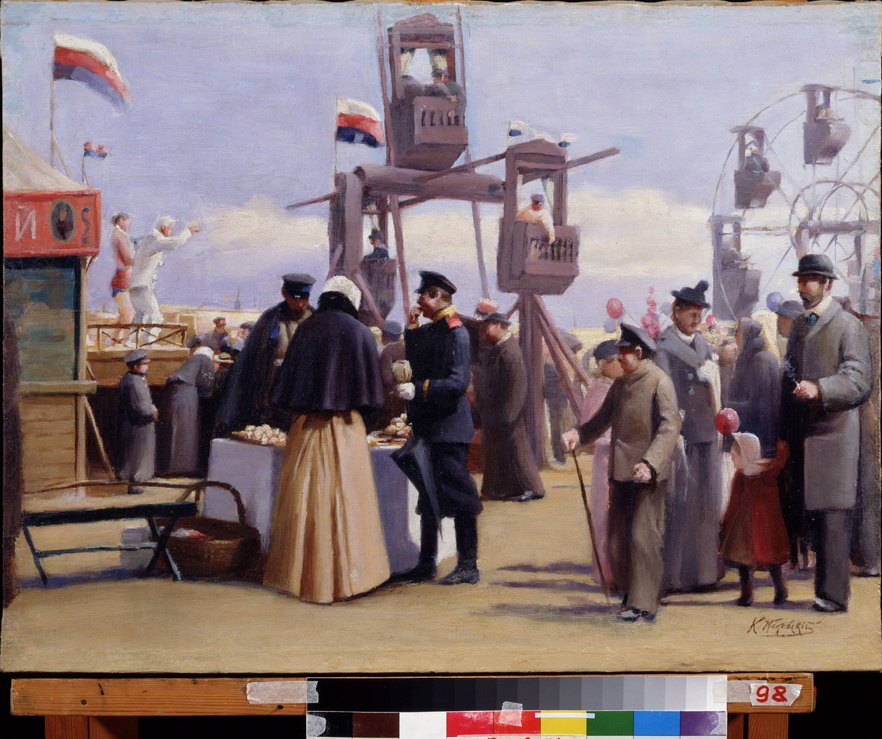 Boder på Moskva-messen. (Moskva Fair Show Stands). Maleri af Konstantin Yegorovich Makovsky (Constantin Makovsky) (1839-1915), olie på lærred. 1800-tallet russisk kunst. Statens kunstmuseum i Tjuvasjrepublikken, Cheboksary (Chuvashia, Rusland). af Konstantin Egorovich Makovsky
