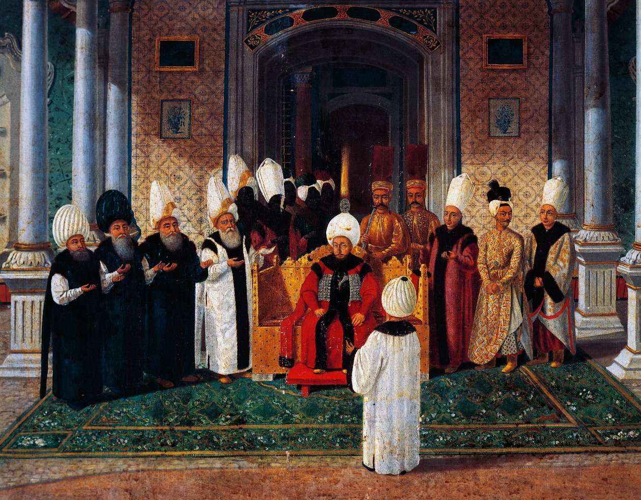 Selim III (1761-1808) modtager dignitarer under baldakinen ved Felicity Gate i Topkapi, detalje fra ceremonien i forbindelse med Sultan Suleyman III