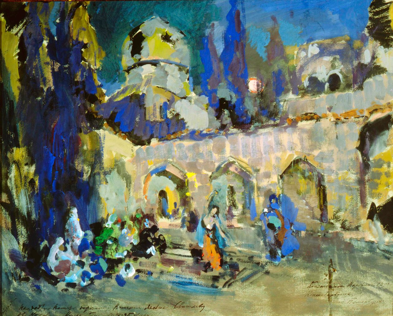 Dans, scenedesign for Cesare Pugnis ballet Den lille pukkelryggede hest, 1912. af Konstantin Alekseevich Korovin