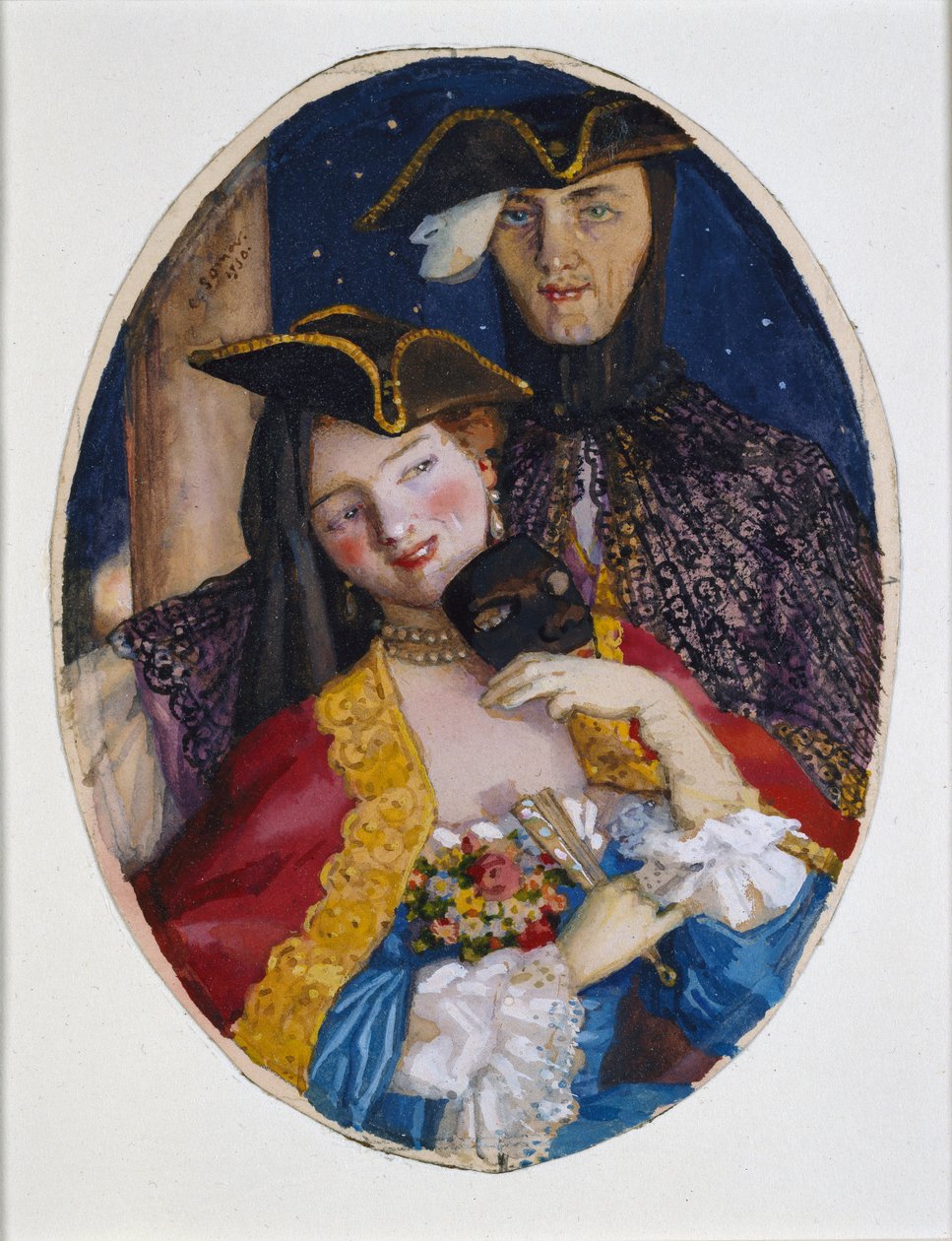Par klædt på til et venetiansk karneval, 1930 af Konstantin Somov