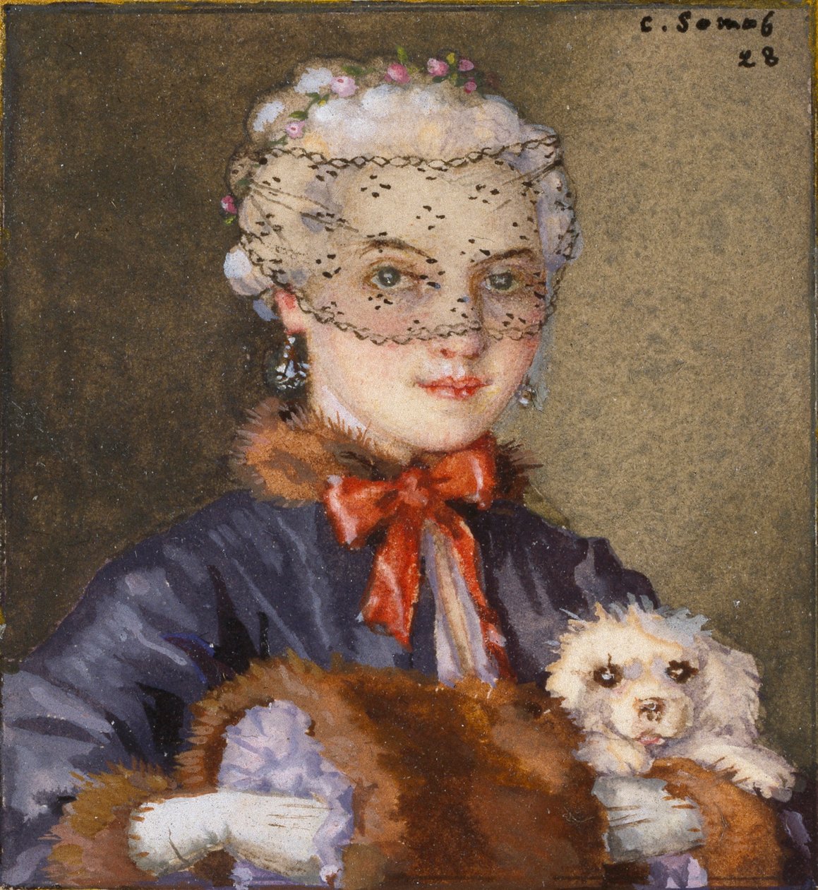 Dame med en hund, 1928 af Konstantin Somov