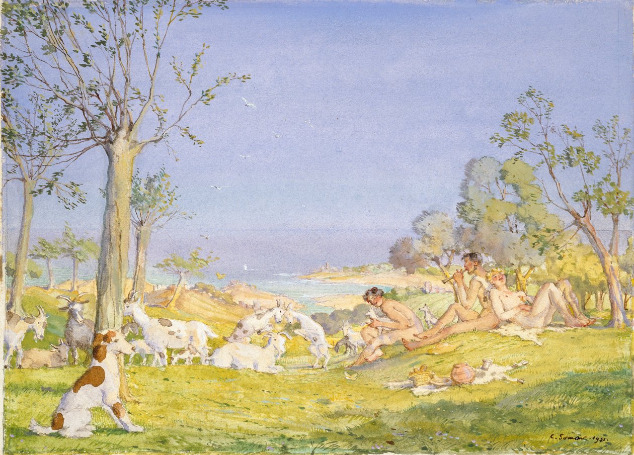 Landskab med hyrder og geder, 1931 af Konstantin Somov