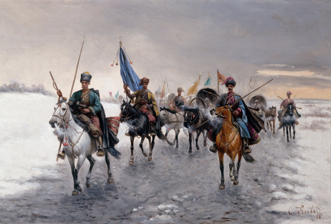 En guldtransport i Sibirien (olie på lærred) af Konstantin Stoilov