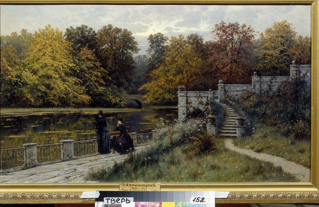 Lazienki Park (Warszawa, Polen). Maleri af Konstantin Yakovlevich Kryzhitsky (1858-1911), olie på lærred af Konstantin Yakovlevich Kryzhitsky
