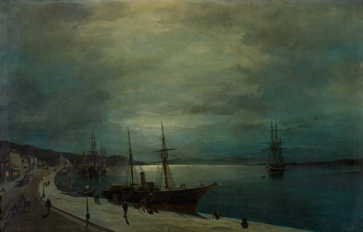Månebelyst havn af Konstantinos Volanakis