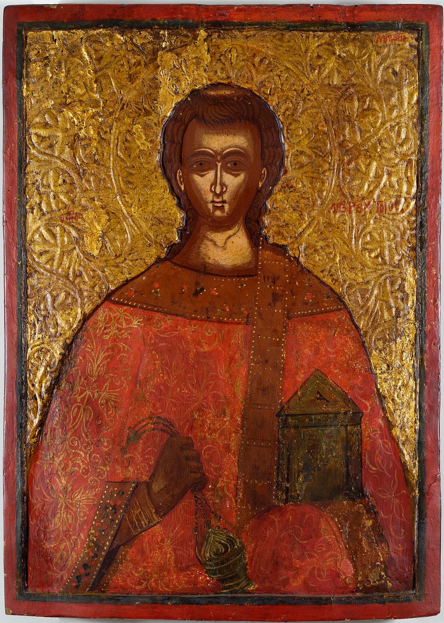 Saint Laurent (Saint Lawrence) - Ikon af Konstantinos Adrianoupolitis (aktivt 17. århundrede), tempera på træ af Konstantinos Adrianoupolitis